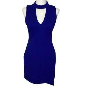 Adelyn Rae Blue Grecian Neckline Dress Front Cutout Asymmetrical Small